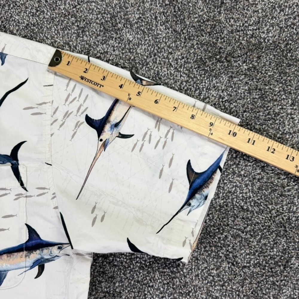 Guy Harvey AFTCO Bluewater Marlin Fish Button Up Shirt Mens Medium Short Sleeve - Picture 11 of 12
